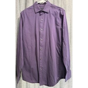 Marc Anthony Long Sleeve Button Down Purple Striped Shirt Slim Fit 15 1/2 34-35
